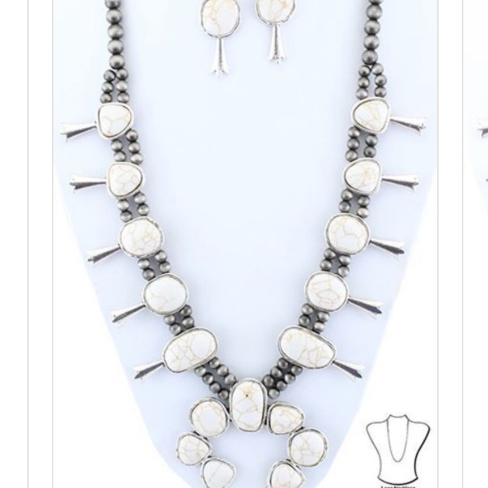Long White Squash Blossom Necklace Set